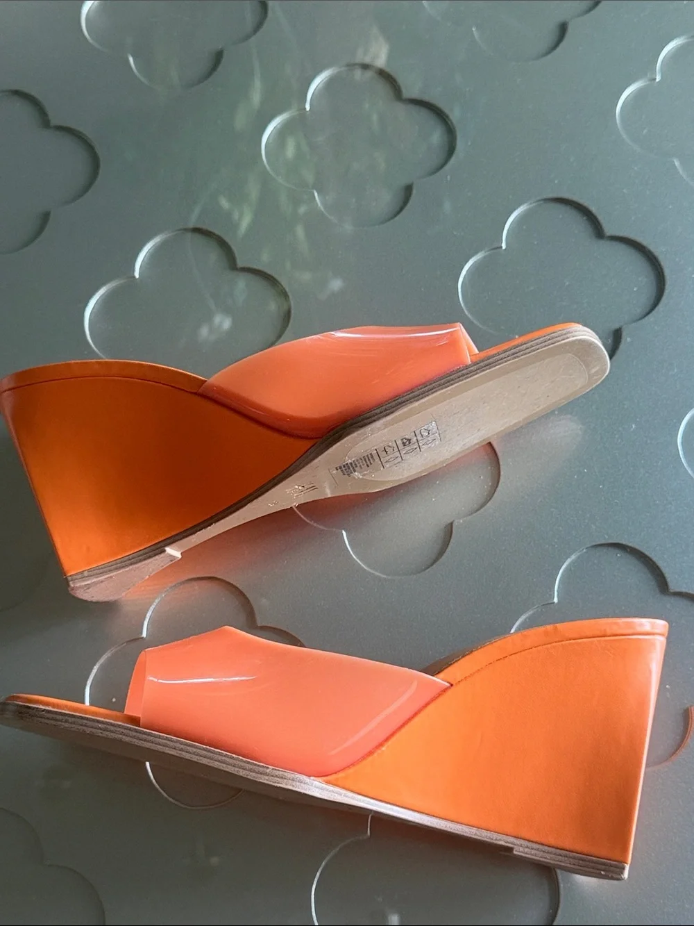 H&M Wedge Heel Mules Women’s Size 8 Orange Patent Square Toe